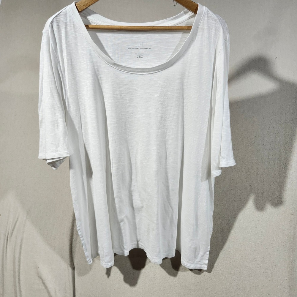J. Jill White Pima Cotton Scoop Neck Elbow Sleeve Tee Plus Size 2X Slub Knit
